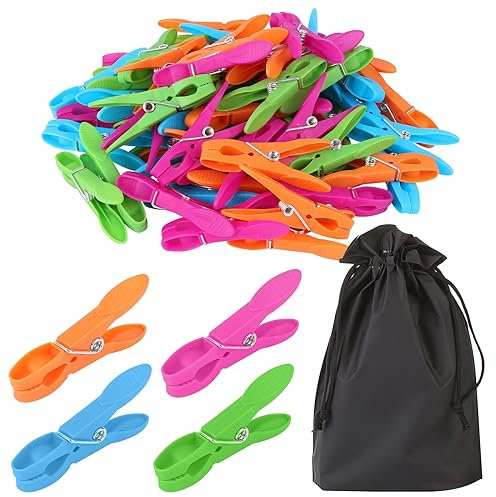 60 Pièces Pinces à Linge, Pinces Clips Antidérapantes avec Sac de Rangement, Pinces à Linge Multicolores Coupe-Vent Pinces à Linge pour Corde à Linge Salle de Bain Cuisine