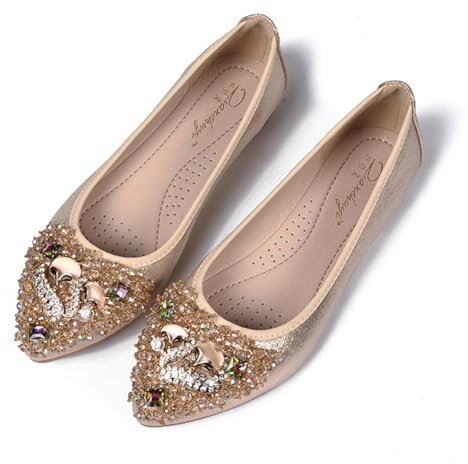 Rojeam Ballerine Classiche Donna Scarpe Ballerine Pieghevoli Scarpe da Mettere Suola Morbida Oro 43 EU
