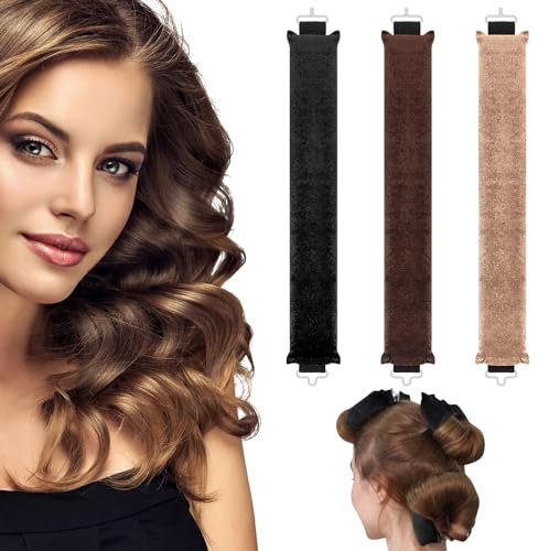AIDUCHO Bigoudis Cheveux Long avec Crochet, 3 PCS Boucle sans Chaleur Boudin Rouleaux Cheveux Heatless Overnight Blowout Bigoudis Flexible pour Cheveux Mi-long et Long (Noir, Marron, Kaki, Grand)