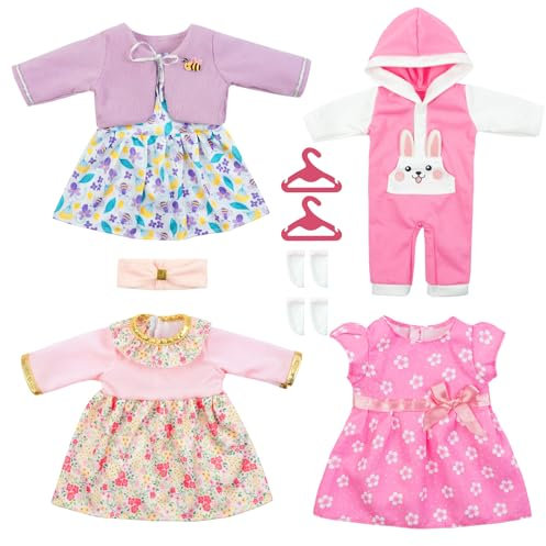 Aolso Puppenkleidungsset, 4 Stück Kleidung Bekleidung für Baby Puppen, Puppenkleidung 35-43 cm, neues Kleid, Babypuppenkleidungs-Outfits, Kleid Mantel Socke, für 14–18 Zoll große Puppen (ohne Puppe)