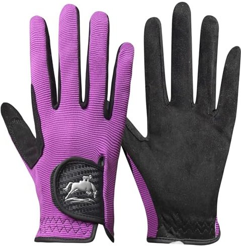 AXKAL Horse Riding Gloves Women Professional Equestrian Horseback Value Pair, Ladies Riding Gloves Mittens Breathable Stretchable for Youth Girls Outdoor Sport (Purple, M)