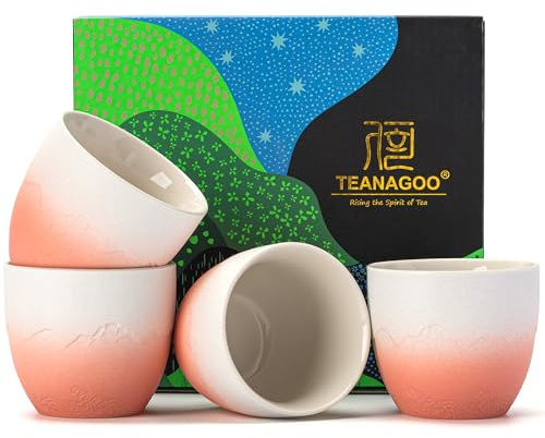 TEANAGOO Ceramic Japanese Tea Cup, 4 Pcs/Box, Occupied Japan Cups, Chinese Cup, Asian Cups no Handles,5.6 oz/ 160ml,Gradient Gradient Pink White