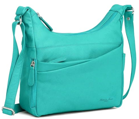 Hudson & James Designer-Umhängetasche aus echtem Leder für Damen, für den Alltag, Crossover, Cross-Body, Arbeit, iPad, Schultertasche, türkis, M