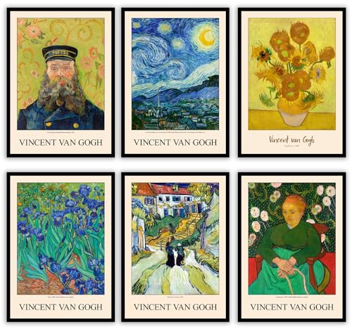 MilkAndCoffeeLab® - Van Gogh - Set 6 Immagini A4, stampe artistiche da parete, per soggiorno, camera da letto, corridoio ecc. poster di Pittori famosi. Senza cornice. (Van Gogh, A4 cm 21x29,7)