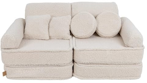 MEOWBABY Kindersofa – Spielsofa für Kinder – Weiche Klappsofa mit Schlaffunktion – Kuschelecke für Kinderzimmer, Bearly, Cremig