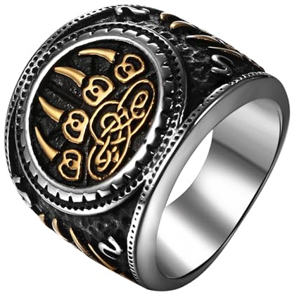 JewelryWe viking ring herr vintage rostfritt stål herrring nordisk björnklo Tors hammare sigillringar fingerringar bandringar punk rock biker amulett smycke gåva