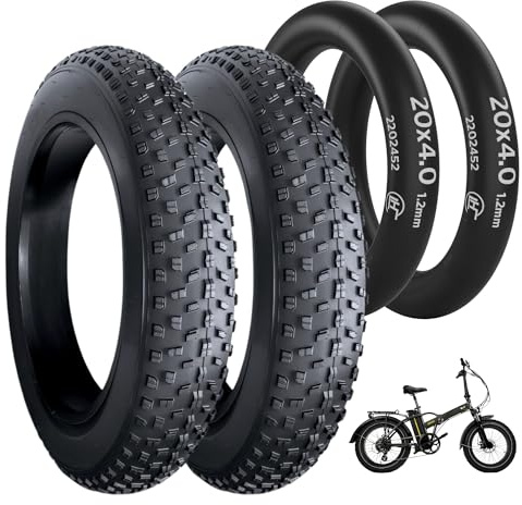 BITUME 2x Pneu 20x4 pour Fatbike Vélo VTT Tout Terrain Résistant aux Crevaisons + 2x Chambres à Air Incluses