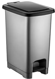 punkto. Cubo de basura con pedal de 40 l con tapa, sin BPA, diseño delgado, color antracita con tapa negra, pedal y soporte para bolsa, cubo de basura de plástico para cocina, baño y oficina