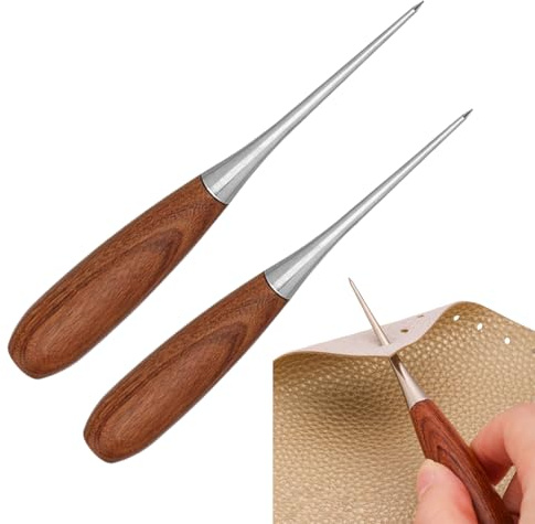 Lezna Para Coser Cuero | Perforador con Mango de Madera | Punzón para Cuero | para Bolso Monedero Jeans Tela Zapato Bota Cinturón