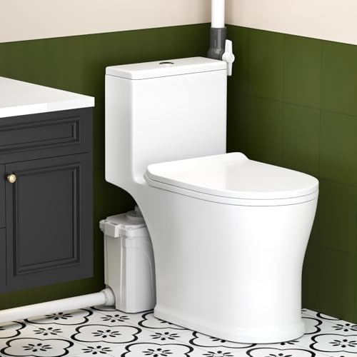 700PRO Upflush - Sistema de inodoro mejorado, potente bomba maceradora, inodoro de una pieza de doble descarga completa para sótano, baño, bomba de elevación de aguas residuales con motor de cobre, 5