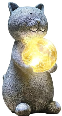 Estatuas Solares de Jardín, Figuras de Jardín de Gato para Exteriores con Farol Solar, Lámpara Solar Resistente al Agua Figura Decoración de Jardíns, para Exteriores Balcón Regalos Mujeres Mamá, E