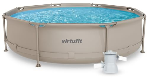 VirtuFit Piscina redonda Ø305 x 76 cm Beige – Incluye bomba de filtro – Montaje rápido – Piscina de jardín – Piscina familiar