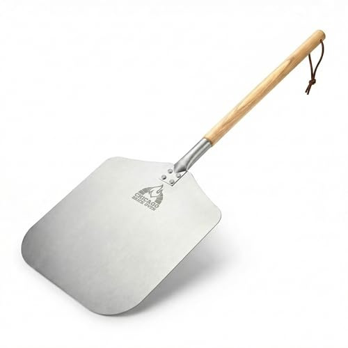 Chicago Brick Oven Pizza Peel, 12 x 14 Aluminum Pizza Paddle, 35.5 Long Pizza Shovel with 21 Detachable Wooden Handle