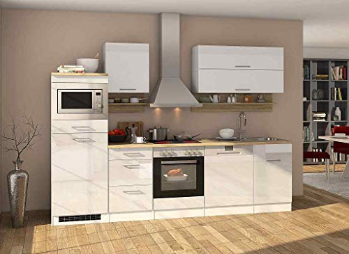 idealShopping GmbH Küchenblock Mailand 280 cm weiß Hochglanz ohne Elektrogeräte