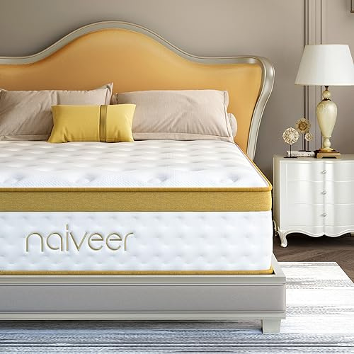Naiveer Cool Gel minnesskum hybridmadrass, 25 cm queen size madrass i en låda med fickfjädrar för sval sömn och tryckavlastning, medium fast känsla med CertiPUR-US-certifierat skum