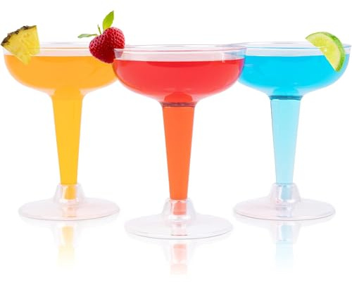 Prestee 24 Clear Plastic Coupe Glasses 4oz - Disposable Plastic Cocktail Cups, Martini Glasses, Margarita Glass, Champagne Glass for Parties, Cinco de Mayo, Taco Party, Weddings Decorations