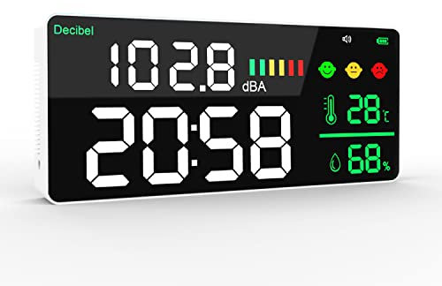 DezibelmessgeräT Schallpegelmesser zum AufhäNgen ein der Wand 30-130 DB Reichweite 11 Zoll GroßEs LED-Display GeräUschzeit Temperatur, Anwendungen für Zuhause, Studio usw-Einheit-℃