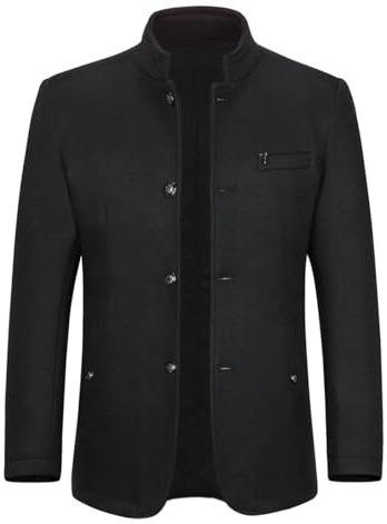 Allthemen Mens Trench Coat Regular Fit Long Sleeve Jacket Warm Winter Vintage Casual Overcoat Button Closure Outwear Coats Black M