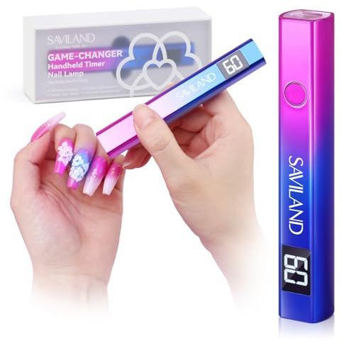 Saviland UV Lampe für Gelnägel 16W Handgehaltene Nagellampe Nägel mit LCD Display, Wiederaufladbar Mini U V Lampe für Nägel Klein LED UV Taschenlampe zum Aushärten von Nagelkleber & Nail Tips
