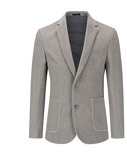 Allthemen tweed rutig blazer fiskben för män 2 knappar smal passform kostym jacka ull blazer jackor, #001 Kaffe, XXL