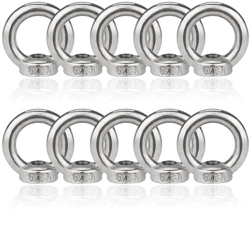 Tuerca anular de acero inoxidable,10 Piezas Tuerca Anular M8 Tuerca de Ojo Tuercas de Ojo de Acero Inoxidable para Montaje de Cuerda Accesorios de Elevación Pulido de Superficies Plata