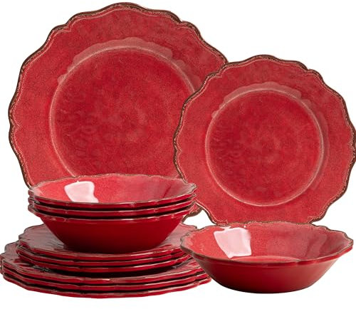 LEHAHA 12 Piece 100% Melamine Christmas Dinnerware Sets, Dishwasher Safe