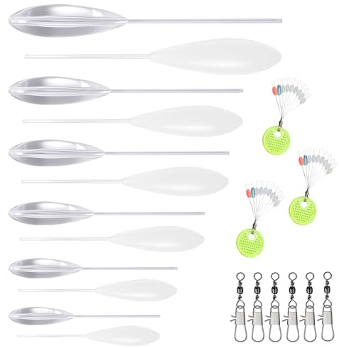BDHYYM 21 Piezas Sbirolino Set 6X Sbirolino Hundido 6X Sbirolino Flotante (6g,8g,10g,12g,15g,20g),6X Triples Giratorios,3X Tope de Caucho de Pesca,Juego de Trucha Sbirolino para Cebo de Trucha
