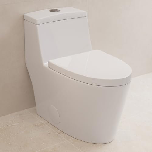 DeerValley Elongated One Piece Toilet with Standard Height Quick Release Seat Dual Flush 1.1/1.6 GPF White 12 Rough In Bathroom Toilet