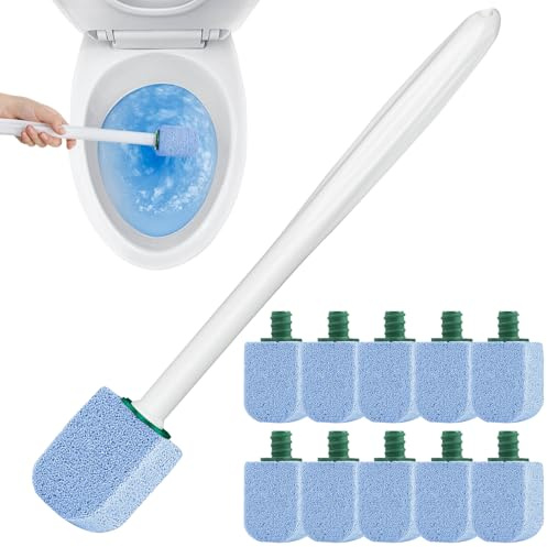Bekeify 10 stycken toalettborste med 30 cm långt handtag toalettborste väggmontering ersättning pimpsten toalettborste rengöring pimpsten toalett toalett renare för toalett, badrum, kök, fotvård, blå