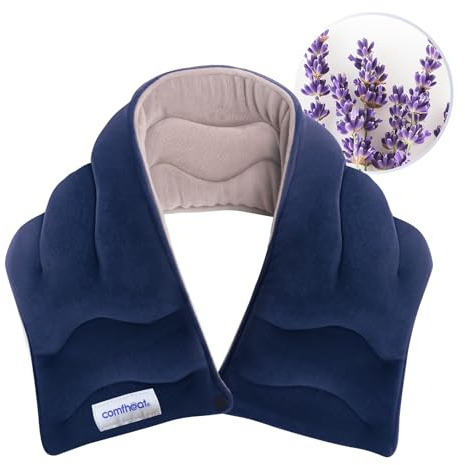 Comfheat Neck Heating Pad Microwavable for Neck Pain Relief, Moist Hot Compress Microwave Neck Warmer Wrap for Sore Muscles Relief, Lavender Aroma, 25 x 5.7 Inches, Blue
