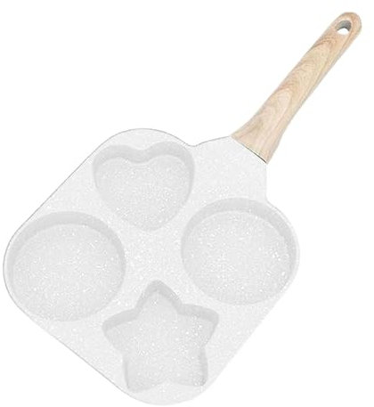YUANYIYS Molde antiadherente 4 en 1 para huevos, sartén multifuncional para tortitas y tortillas con formas de estrella de corazón, estufas de gas de inducción, mango de madera (blanco)