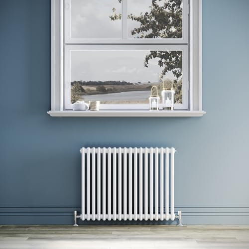 ZANOFIRA White Traditional Radiator Cast Iron Style Double Column Colosseum Horizontal Designer Radiator Central Heating Panel Rad for Bathroom, Living Room and Kitchen, 600x830mm