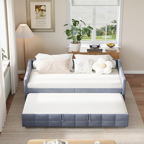 WSOFZMO Schlafcouch Ausziehbar, Tagesbett Ausziehbar, Ausziehbett, Schlafcouch 180x200, Flanell, 90/180 x 200 cm, ohne Matratze (Grau)