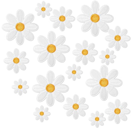 Ouligay 15 Stück Gänseblümchen Patches zum Aufbügeln Blumen Flicken zum Aufbügeln Blumen Bügelflicken für Kinder Aufbügel Patches Gänseblümchen Bügelbilder für Textilien Kleid Jeans Jacken Taschen