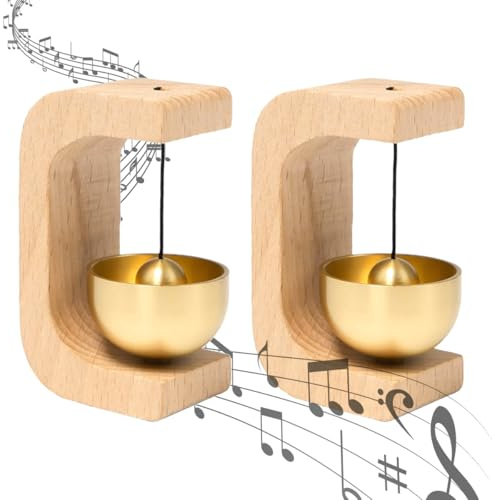 2 Piezas Timbre de Puerta de Madera, Campanilla de Tienda para Apertura de Puerta Timbre Puertas Magnético con Campana de Latón para Puertas, Casas, Jardines, Oficinas, Tiendas, Cafeterías