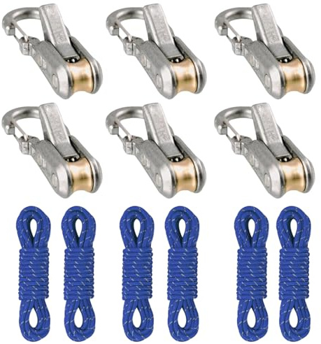 CHANGYUE Rope Roller Cam Lock Spänne, Rope Spännare & Tensioner, Tåliga Klamrar för Camping & Utomhusbruk (Blå, 6 vajerdragare & rep)