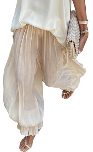 FeMereina Women Baggy Balloon Pants Bubble Pleated Oversized Bloomers Wide Leg Lantern Harem Bloomer Pants