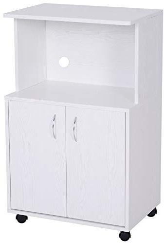 HOMCOM Aparador Auxiliar Bajo de Cocina Mueble Auxiliar para Microondas con 4 Ruedas (2 con Frenos) Armario Alacena con 2 Puertas para Almacenamiento 60.4x40.3x97cm