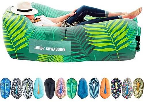 Chillbo Shwaggins Aufblasbare Couch, Cooler aufblasbarer Stuhl. Verbessere Dein Campingzubehör. Der einfache Aufbau ist perfekt für Wanderausrüstung, Strandkorb und Musikfestivals. Grüne Blätter