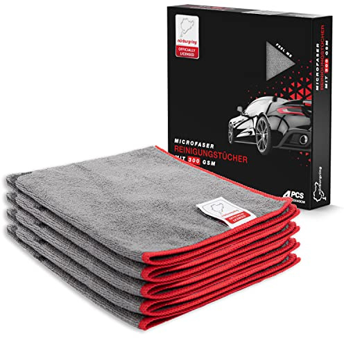Nürburgring® Lackschonende Mikrofasertücher mit 300 GSM - extrem saugfähig und super weich - Fusselfreie Poliertücher für die Reinigung von Auto und Motorrad - Auto Microfasertücher - 40x40cm