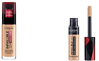 L'Oréal Paris - Fond de Teint Fluide Infaillible 24h Fresh Wear - Teinte : Sable Doré (200) - 30 ml & Infaillible More Than Concealer – Correcteur et Fond de Teint 2 en 1 (326) Vanille 11ml