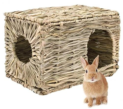 Fituenly Casetta in Erba Naturale Per Conigli Capanna Di Fieno Intrecciata a Mano Letto Pieghevole Per Piccoli Animali Gioco Per Cincillà Furetto