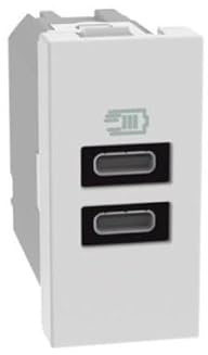BTICINO MatixGO Presa di corrente con porta USB 1 modulo Bianco JW4191CC Caricatore USB con due porte tipo C, 15W