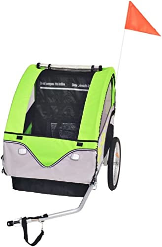 Remolques para Bicicletas Remolque De Bicicleta For Niños con Estructura De Acero Resistente, Remolque De Bicicleta For Niños Gris Y Verde, Cochecito con Enganche De Liberación Rápida, Carga 30 Kg