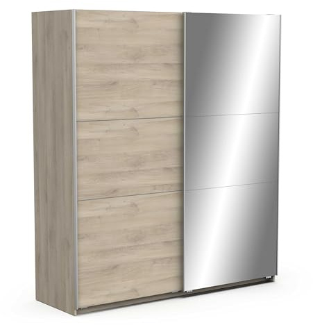 Armoire Porte Coulissante avec Miroir & Penderie Moderne – Coloris Chêne Kronberg & Finitions Métal - 178,1 x 59,9 x 203 cm