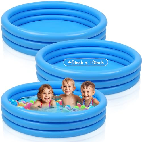 Jerify 3 Pack Kiddie Pool for Toddler Kids 45 x 10 Inch Inflatable Portable Round Paddling Pool 3 Rings Blow up Rings Round Baby Padding Ball Pond for Indoor Outdoor Water Game Play (Light Blue)