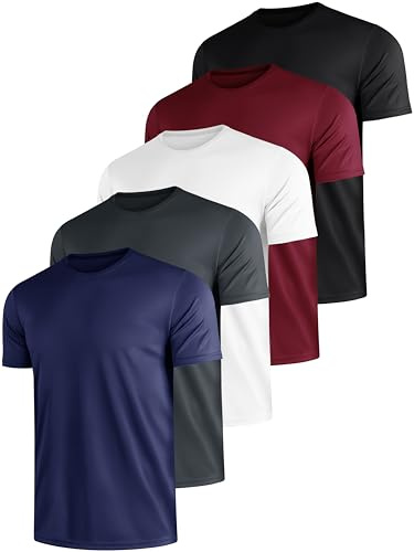 E-LIINJOYE 5-pack sport herr-t-shirts snabbtorkande ventilerande män sommar funktionell skjorta träningströja fitness löpartröja rund hals kortärmad t-shirt herrset,