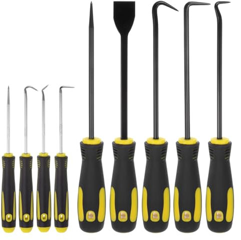 QUARKZMAN 9-teiliges Pick- und Hakenset 170mm & 260mm aus Chrom-Vanadium-Stahl Cr-V TPR-Kunststoffgriff Rundes Automotive-Pick-Tool-Set zum Entfernen von O-Ringen kleinen Gegenständen, Gelb