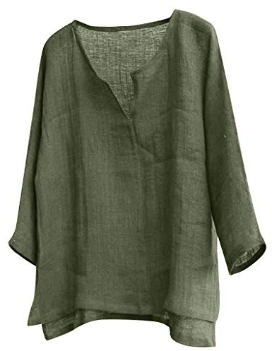 Haut Homme Grande Taille- Tee Shirt Manche Longue Coton Et Lin-Top Col V LéGer Respirant Blouse Oversize Couleur Unie Chemise DéContractéEs L'éTé Ample De Base Classique Plage Tunique