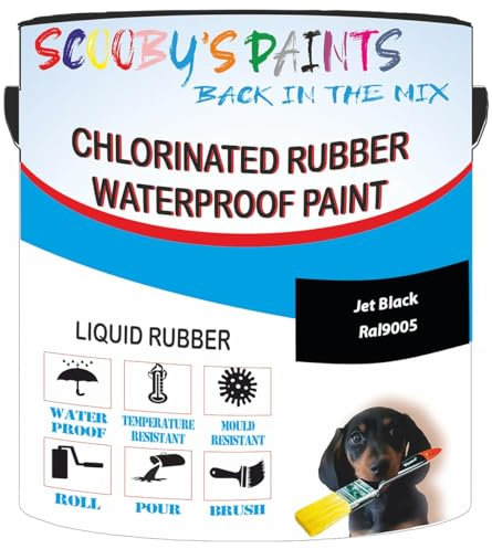 Scooby's Paints Chlorinated Rubber Waterproof Paint, Liquid Rubber (A1A Jet Black Ral9005, 1 Liter)